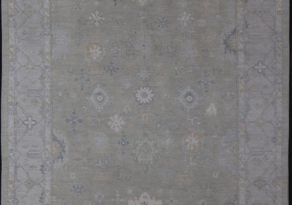 Hand - Knotted Modern Neutral Oushak Rug in Light Gray, Light Blue, Green. Keivan Woven Arts; rug AWR - 16020Country of Origin: Afghanistan Type: Oushak Design: All - Over, Floral Measures: 10.3 x 14.3 This rustic piece holds charm within a powder blu... - Keivan Woven ArtsAWR - 16020 - 24247