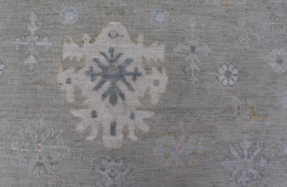 Hand - Knotted Modern Neutral Oushak Rug in Light Gray, Light Blue, Green. Keivan Woven Arts; rug AWR - 16020Country of Origin: Afghanistan Type: Oushak Design: All - Over, Floral Measures: 10.3 x 14.3 This rustic piece holds charm within a powder blu... - Keivan Woven ArtsAWR - 16020 - 24247