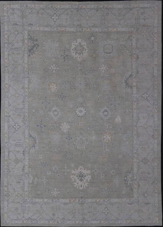 Hand - Knotted Modern Neutral Oushak Rug in Light Gray, Light Blue, Green. Keivan Woven Arts; rug AWR - 16020Country of Origin: Afghanistan Type: Oushak Design: All - Over, Floral Measures: 10.3 x 14.3 This rustic piece holds charm within a powder blu... - Keivan Woven ArtsAWR - 16020 - 24247Rug
