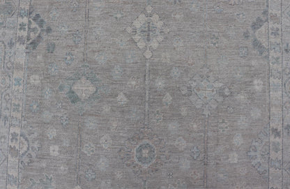 Modern Oushak with Floral Motifs with Cream, Grey, Blue, and Powder Blue. Keivan Woven Arts; rug AWR - 16034 Country of Origin: Afghanistan Type: Oushak Design: Floral, All - Over Abstract - Tribal 21st century. Measures: 6'2 x 10'0 This modern Ousha... - Keivan Woven ArtsAWR - 16034 - 24241Rug