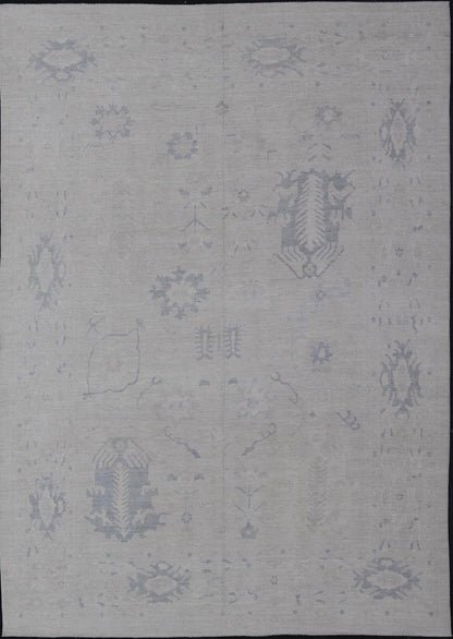 Large Modern Oushak Rug with All - Over Floral Motifs in Neutrals & Soft Colors. Keivan Woven Arts rug AWR - 16037 Country of Origin: Afghanistan Type: Oushak Design: Floral, All - Over, Abstract Floral. Measures: 11'8 x 16'0 This wool reproduction Ou... - Keivan Woven ArtsAWR - 16037 - 24235Rug