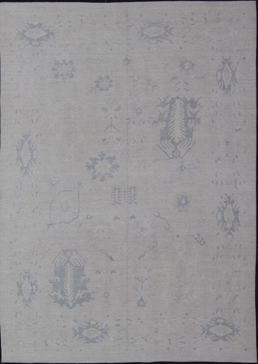 Large Modern Oushak Rug with All - Over Floral Motifs in Neutrals & Soft Colors. Keivan Woven Arts rug AWR - 16037 Country of Origin: Afghanistan Type: Oushak Design: Floral, All - Over, Abstract Floral. Measures: 11'8 x 16'0 This wool reproduction Ou... - Keivan Woven ArtsAWR - 16037 - 24235Rug