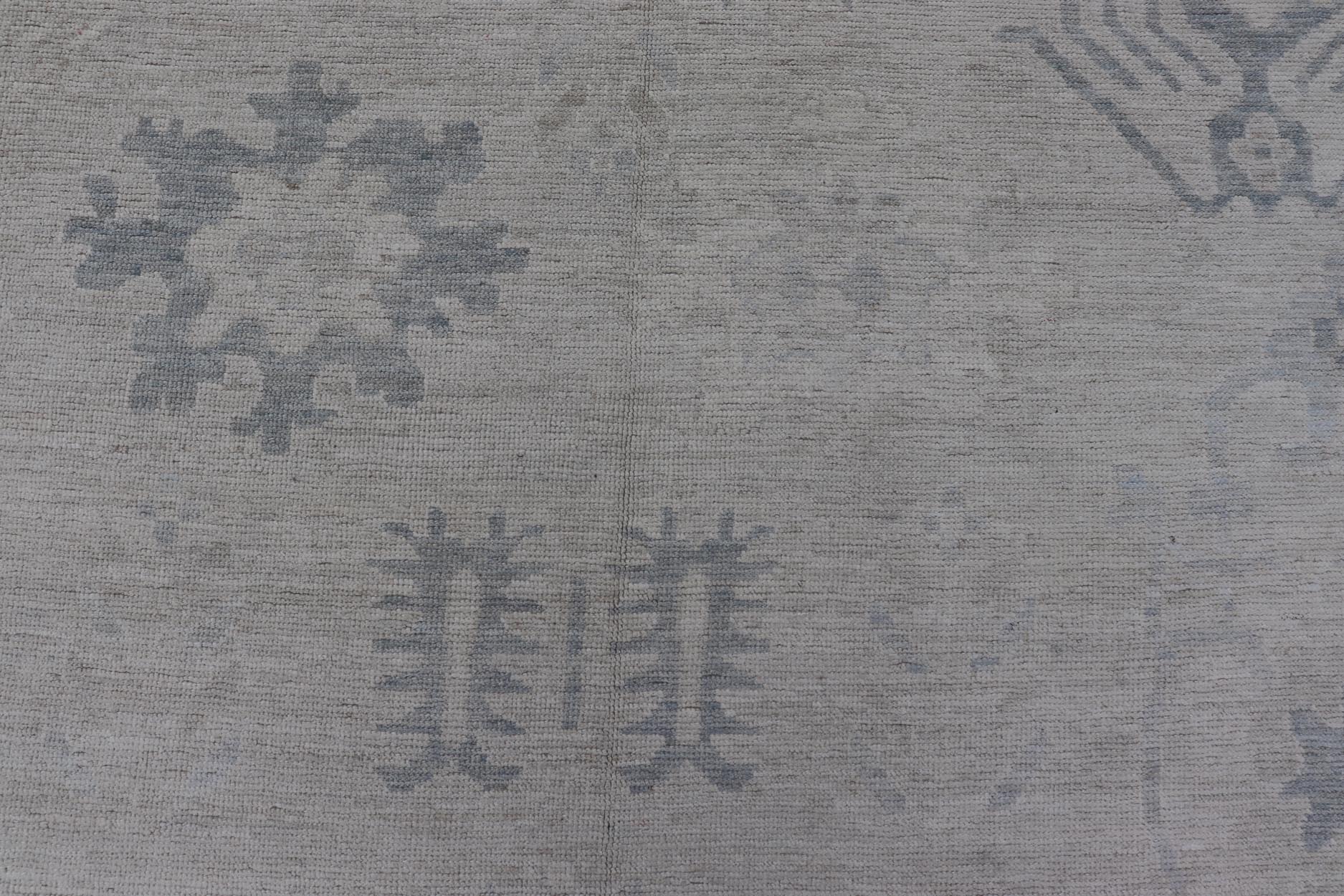Large Modern Oushak Rug with All - Over Floral Motifs in Neutrals & Soft Colors. Keivan Woven Arts rug AWR - 16037 Country of Origin: Afghanistan Type: Oushak Design: Floral, All - Over, Abstract Floral. Measures: 11'8 x 16'0 This wool reproduction Ou... - Keivan Woven ArtsAWR - 16037 - 24235Rug