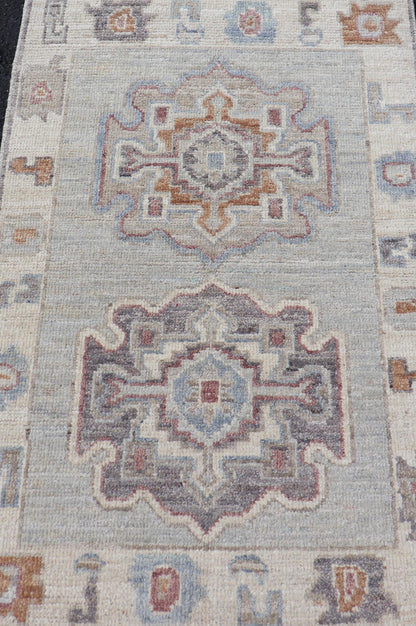 Modern Oushak Medallion Motif's on Light Grey Background and Earthy Tones. Keivan Woven Arts; rug AWR - 10644 Country of Origin: Afghanistan Type: Oushak Design. Measures: 2'0 x 3'2 The border and field are covered in floral - like motifs filled wit... - Keivan Woven ArtsAWR - 16044 - 24229Rug