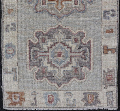 Modern Oushak Medallion Motif's on Light Grey Background and Earthy Tones. Keivan Woven Arts; rug AWR - 10644 Country of Origin: Afghanistan Type: Oushak Design. Measures: 2'0 x 3'2 The border and field are covered in floral - like motifs filled wit... - Keivan Woven ArtsAWR - 16044 - 24229Rug