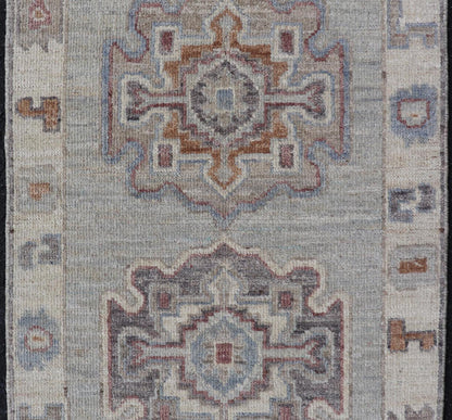 Modern Oushak Medallion Motif's on Light Grey Background and Earthy Tones. Keivan Woven Arts; rug AWR - 10644 Country of Origin: Afghanistan Type: Oushak Design. Measures: 2'0 x 3'2 The border and field are covered in floral - like motifs filled wit... - Keivan Woven ArtsAWR - 16044 - 24229Rug