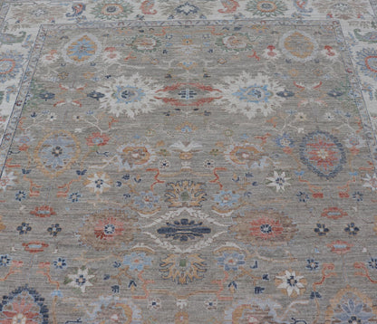 Measures: 9'0 x 12'4 Modern All - Over Floral Oushak by Keivan Woven Arts. Country of Origin: Afghanistan Type: Oushak Design: All - Over, Floral, 21st Century. Keivan Woven Arts: rug AWR - 164 Modern Oushak featuring an all - over floral design, re... - Keivan Woven ArtsAWR - 164 - 27430Rug