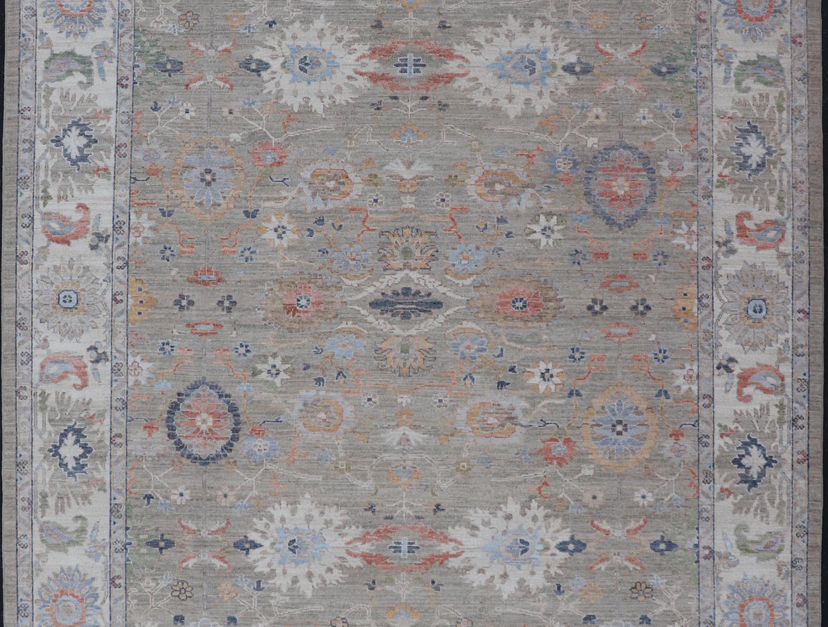 Measures: 9'0 x 12'4 Modern All - Over Floral Oushak by Keivan Woven Arts. Country of Origin: Afghanistan Type: Oushak Design: All - Over, Floral, 21st Century. Keivan Woven Arts: rug AWR - 164 Modern Oushak featuring an all - over floral design, re... - Keivan Woven ArtsAWR - 164 - 27430Rug