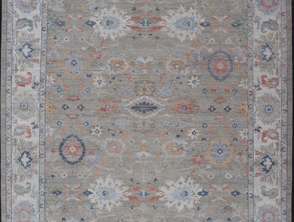 Measures: 9'0 x 12'4 Modern All - Over Floral Oushak by Keivan Woven Arts. Country of Origin: Afghanistan Type: Oushak Design: All - Over, Floral, 21st Century. Keivan Woven Arts: rug AWR - 164 Modern Oushak featuring an all - over floral design, re... - Keivan Woven ArtsAWR - 164 - 27430Rug
