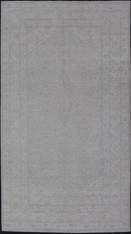 Modern All - Over Oushak Gallery with Light Gray Background And Neutral Colors. Keivan Woven Arts rug AWR - 16710 Country of Origin: Afghanistan Type: Oushak Design: Floral, All - Over, Abstract Floral. Measures: 5'3 x 10'0 This Oushak was hand - knotte... - Keivan Woven ArtsAWR - 16710 - 24432Rug