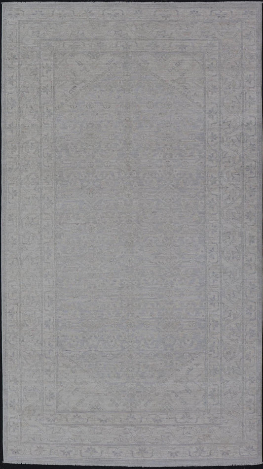 Modern All - Over Oushak Gallery with Light Gray Background And Neutral Colors. Keivan Woven Arts rug AWR - 16710 Country of Origin: Afghanistan Type: Oushak Design: Floral, All - Over, Abstract Floral. Measures: 5'3 x 10'0 This Oushak was hand - knotte... - Keivan Woven ArtsAWR - 16710 - 24432Rug