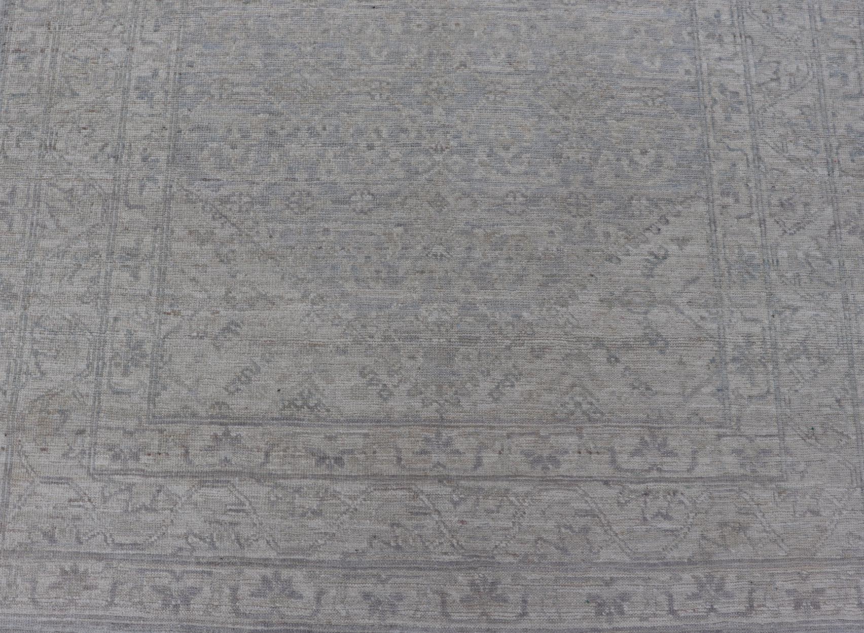 Modern All - Over Oushak Gallery with Light Gray Background And Neutral Colors. Keivan Woven Arts rug AWR - 16710 Country of Origin: Afghanistan Type: Oushak Design: Floral, All - Over, Abstract Floral. Measures: 5'3 x 10'0 This Oushak was hand - knotte... - Keivan Woven ArtsAWR - 16710 - 24432Rug