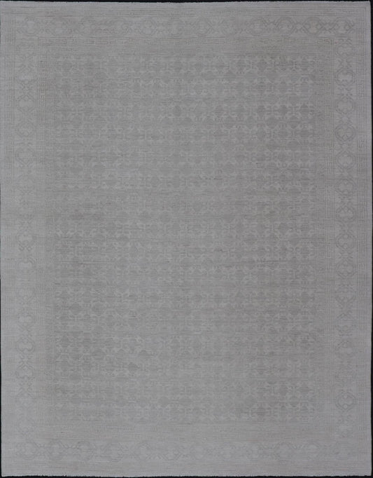 Modern All - Over Tribal Motif Khotan Area Rug in Muted Gray and Cream Tones. Country of Origin: Afghanistan; Type: Khotan; Design: Floral, All - Over; Keivan Woven Arts: rug/AWR - 16720. Measures: 8'11 x 12'3 This modern Khotan features a modern mut... - Keivan Woven ArtsAWR - 16720 - 24300
