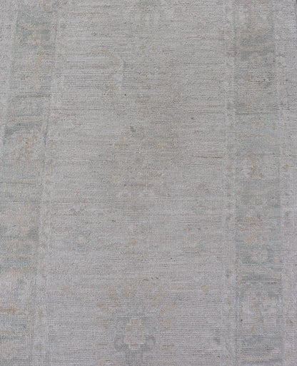 Hand - Knotted Oushak Runner with Medallion Design On A Cream Field With Blues. Keivan Woven Arts; rug AWR - 16727 Country of Origin: Afghanistan Type: Oushak Design: Medallion, Motif, Floral Motif. Measures: 2'8 x 11'10 This modern Oushak which ar... - Keivan Woven ArtsAWR - 16727 - 24294Rug