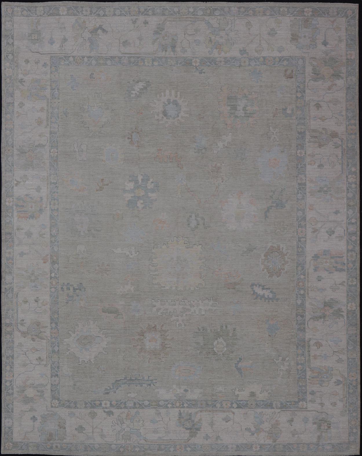 Measures: 12'0 x 15'0 Modern Oushak with Floral Motifs & Muted Colorful Tones on Neutral Background. Keivan Woven Arts; rug AWR - 8347 Country of Origin: Afghanistan Type: Oushak Design. This large Oushak has a border and background that are c... - Keivan Woven ArtsAWR - 16852 - 24970Rug