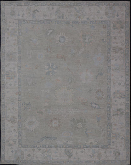 Measures: 12'0 x 15'0 Modern Oushak with Floral Motifs & Muted Colorful Tones on Neutral Background. Keivan Woven Arts; rug AWR - 8347 Country of Origin: Afghanistan Type: Oushak Design. This large Oushak has a border and background that are c... - Keivan Woven ArtsAWR - 16852 - 24970Rug