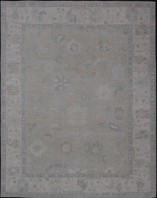 Measures: 12'0 x 15'0 Modern Oushak with Floral Motifs & Muted Colorful Tones on Neutral Background. Keivan Woven Arts; rug AWR - 8347 Country of Origin: Afghanistan Type: Oushak Design. This large Oushak has a border and background that are c... - Keivan Woven ArtsAWR - 16852 - 24970Rug