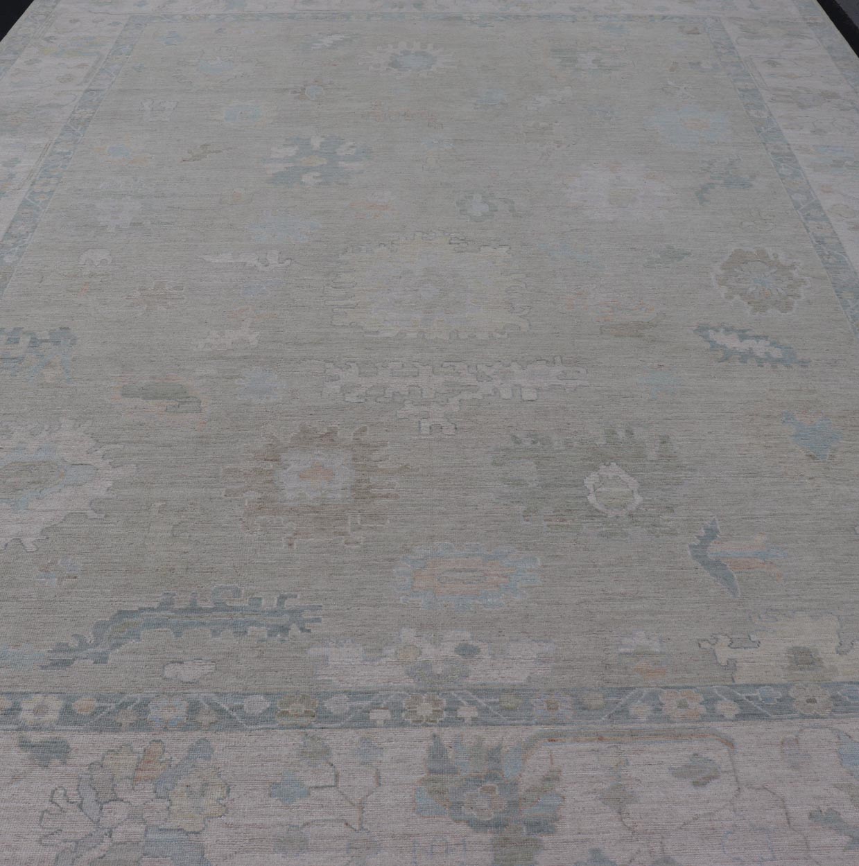 Measures: 12'0 x 15'0 Modern Oushak with Floral Motifs & Muted Colorful Tones on Neutral Background. Keivan Woven Arts; rug AWR - 8347 Country of Origin: Afghanistan Type: Oushak Design. This large Oushak has a border and background that are c... - Keivan Woven ArtsAWR - 16852 - 24970Rug