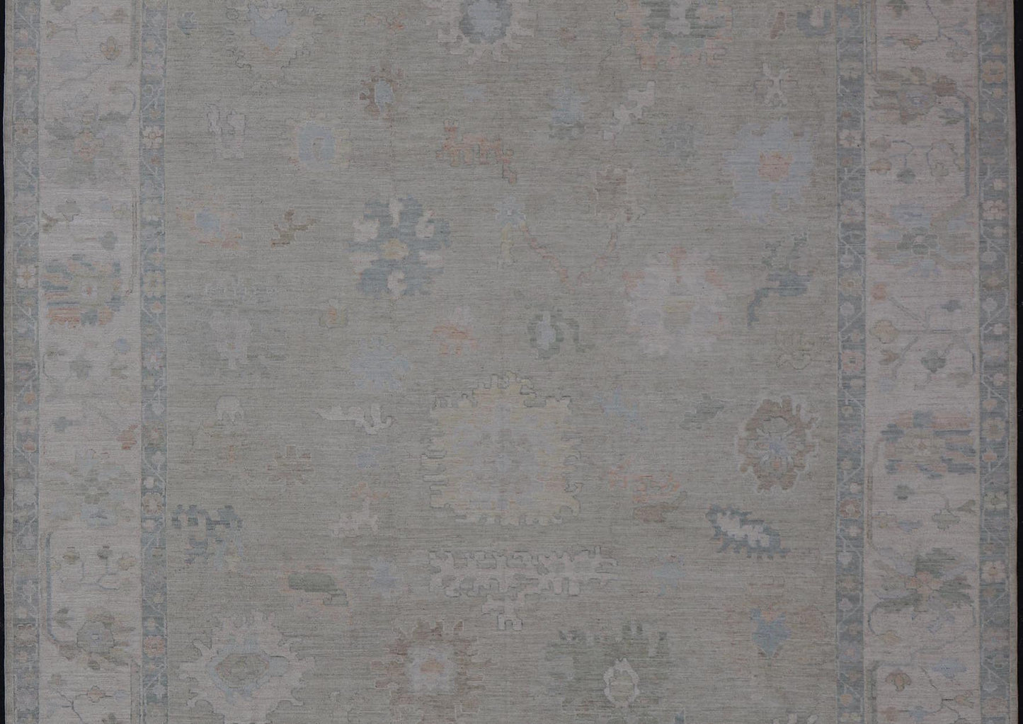 Measures: 12'0 x 15'0 Modern Oushak with Floral Motifs & Muted Colorful Tones on Neutral Background. Keivan Woven Arts; rug AWR - 8347 Country of Origin: Afghanistan Type: Oushak Design. This large Oushak has a border and background that are c... - Keivan Woven ArtsAWR - 16852 - 24970Rug
