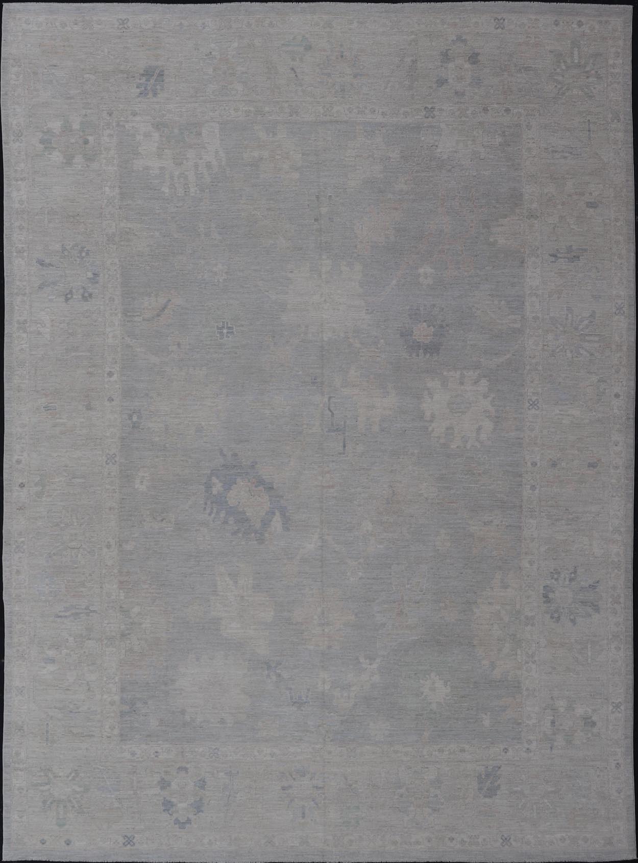 All - Over Floral Modern Oushak with Light Gray - Silver Background and Cream Border. Keivan Woven Arts rug AWR - 16914 Country of Origin: Afghanistan Type: Oushak Design: Floral, all - over, abstract floral. Measures: 13'0 x 17'9 This Oushak was hand ... - Keivan Woven ArtsAWR - 16914 - 24739Rug