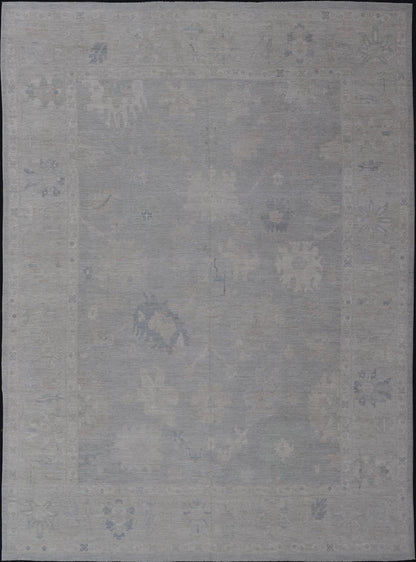 All - Over Floral Modern Oushak with Light Gray - Silver Background and Cream Border. Keivan Woven Arts rug AWR - 16914 Country of Origin: Afghanistan Type: Oushak Design: Floral, all - over, abstract floral. Measures: 13'0 x 17'9 This Oushak was hand ... - Keivan Woven ArtsAWR - 16914 - 24739Rug