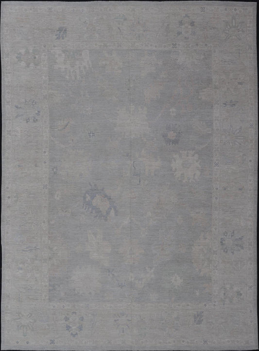 All - Over Floral Modern Oushak with Light Gray - Silver Background and Cream Border. Keivan Woven Arts rug AWR - 16914 Country of Origin: Afghanistan Type: Oushak Design: Floral, all - over, abstract floral. Measures: 13'0 x 17'9 This Oushak was hand ... - Keivan Woven ArtsAWR - 16914 - 24739Rug