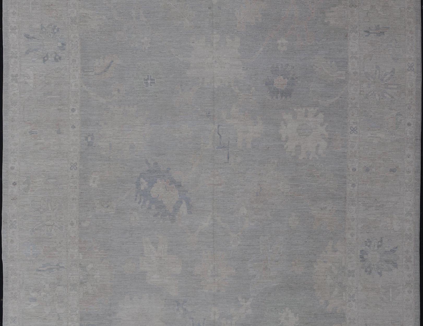 All - Over Floral Modern Oushak with Light Gray - Silver Background and Cream Border. Keivan Woven Arts rug AWR - 16914 Country of Origin: Afghanistan Type: Oushak Design: Floral, all - over, abstract floral. Measures: 13'0 x 17'9 This Oushak was hand ... - Keivan Woven ArtsAWR - 16914 - 24739Rug