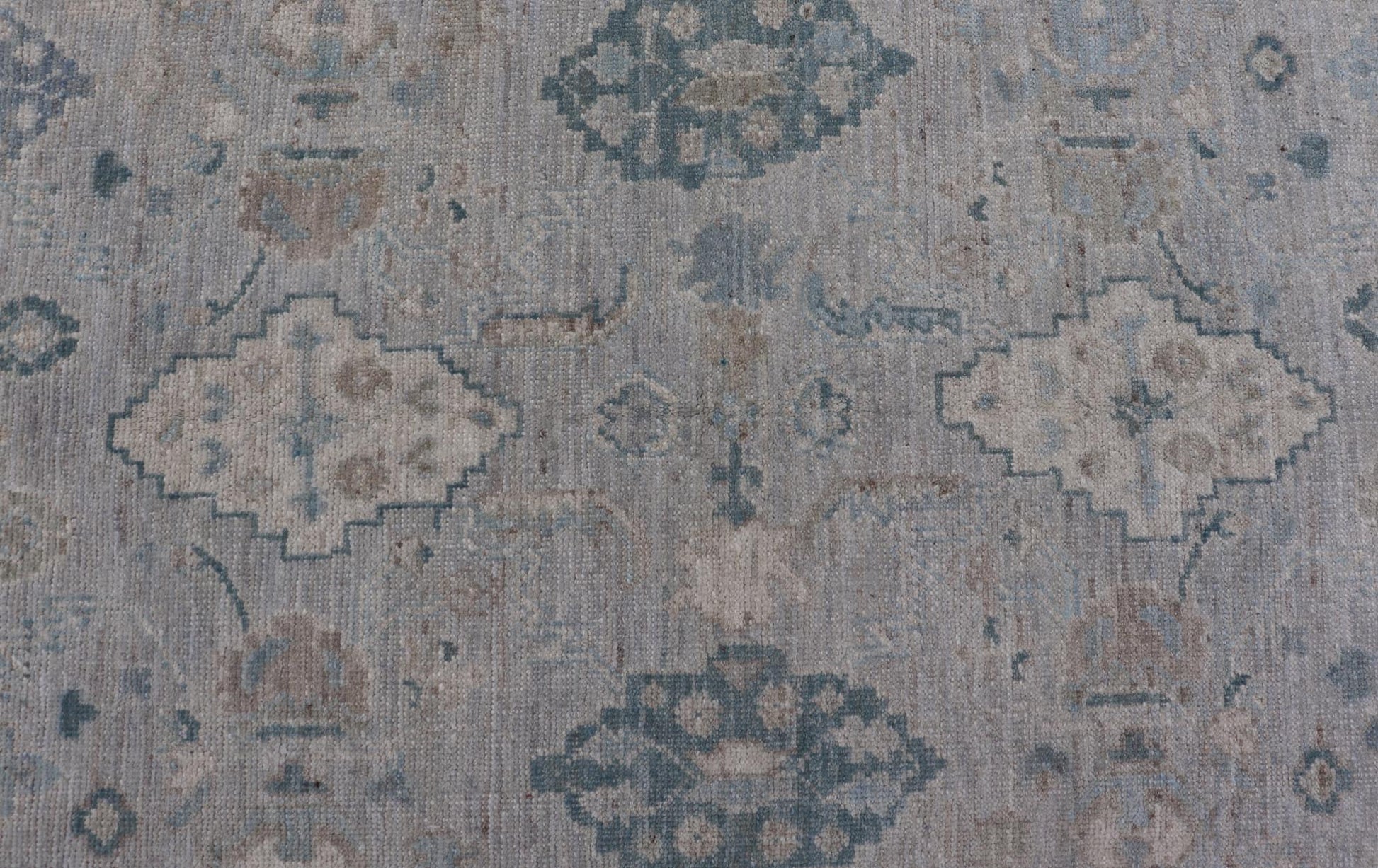 Hand - Knotted Oushak with a Light Blue - Gray Background and Tribal Motifs. Keivan Woven Arts; rug AWR - 16951 Country of Origin: Afghanistan Type: Oushak Design: Floral, All - Over Abstract - Tribal. Measures: 3'10 x 6'0 This Oushak presents centered m... - Keivan Woven ArtsAWR - 16951 - 24786Rug