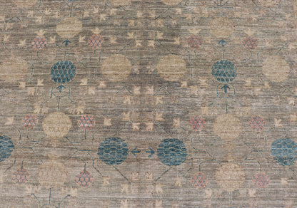 Large Modern Tribal Khotan Rug in Shades of Cream, Green, Blue, and Coral. Keivan Woven Arts Country of origin; Afghanistan Type: Khotan Keivan Woven Arts; rug AWR - 17257, early 21st century. Measures: 10'5 x 13'8 This modern Khotan features a m... - Keivan Woven ArtsAWR - 17257 - 24994Rug