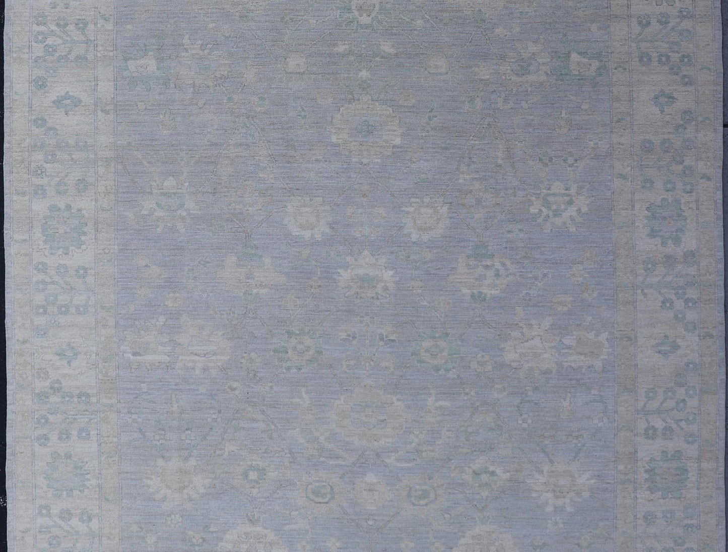 Modern Oushak with Floral Motifs with Cream, Grey, Blue, and Powder Blue. Keivan Woven Arts; rug AWR - 17319 Country of Origin: Afghanistan Type: Oushak Design: Floral, All - Over Abstract - Tribal 21st century. Measures: 9'3 x 11'8 This modern Ousha... - Keivan Woven ArtsAWR - 17319 - 25000Rug