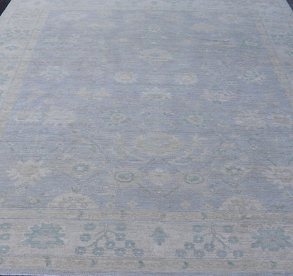 Modern Oushak with Floral Motifs with Cream, Grey, Blue, and Powder Blue. Keivan Woven Arts; rug AWR - 17319 Country of Origin: Afghanistan Type: Oushak Design: Floral, All - Over Abstract - Tribal 21st century. Measures: 9'3 x 11'8 This modern Ousha... - Keivan Woven ArtsAWR - 17319 - 25000Rug