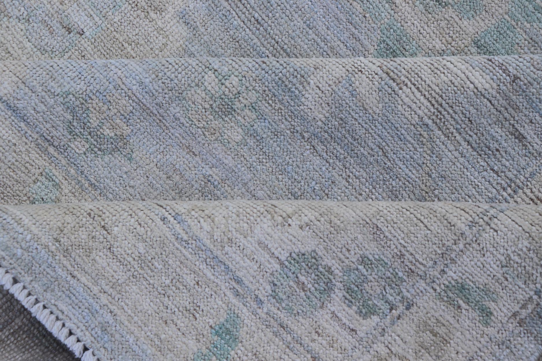Modern Oushak with Floral Motifs with Cream, Grey, Blue, and Powder Blue. Keivan Woven Arts; rug AWR - 17319 Country of Origin: Afghanistan Type: Oushak Design: Floral, All - Over Abstract - Tribal 21st century. Measures: 9'3 x 11'8 This modern Ousha... - Keivan Woven ArtsAWR - 17319 - 25000Rug
