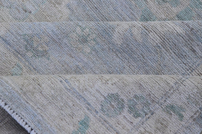 Modern Oushak with Floral Motifs with Cream, Grey, Blue, and Powder Blue. Keivan Woven Arts; rug AWR - 17319 Country of Origin: Afghanistan Type: Oushak Design: Floral, All - Over Abstract - Tribal 21st century. Measures: 9'3 x 11'8 This modern Ousha... - Keivan Woven ArtsAWR - 17319 - 25000Rug