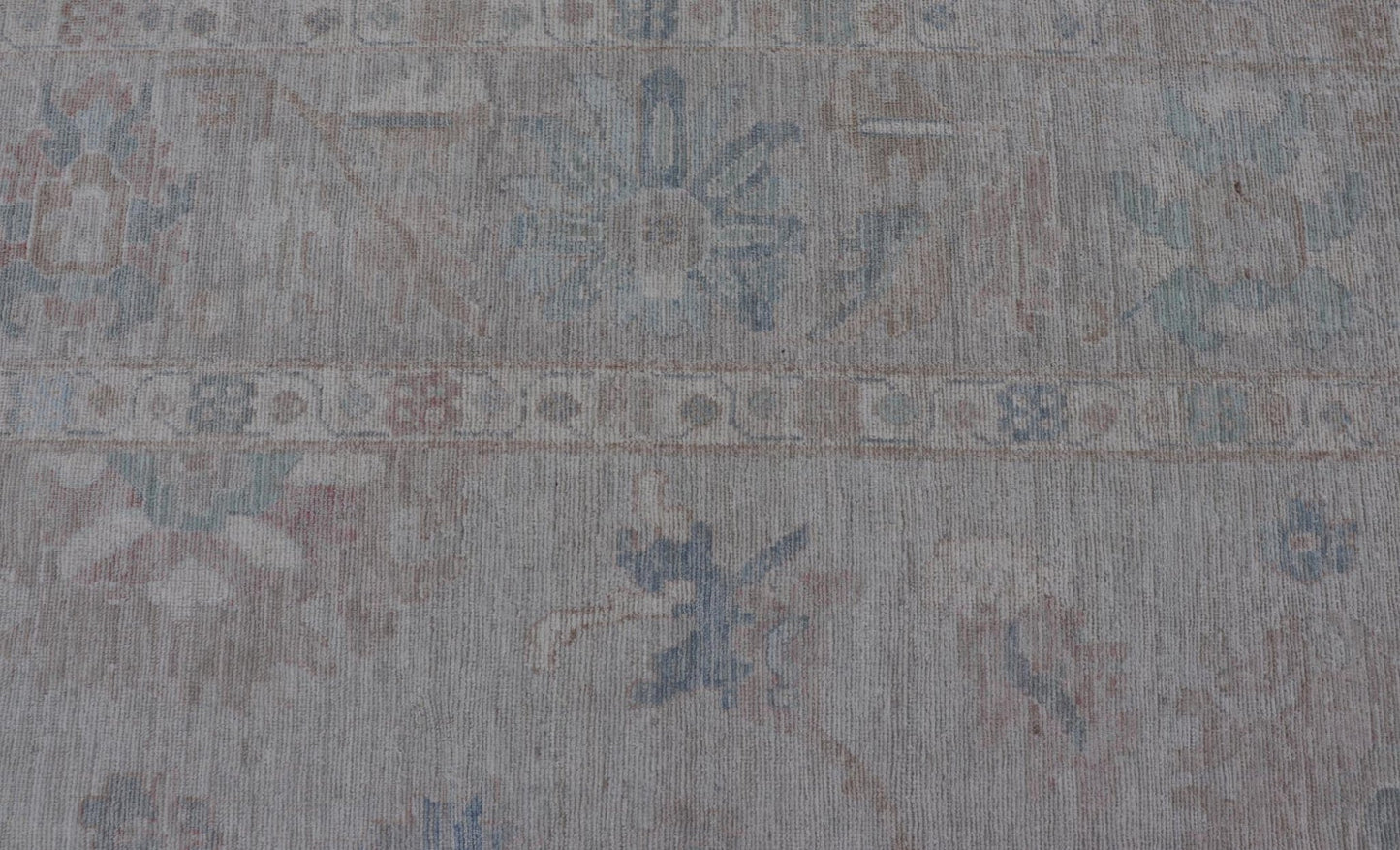 Very Large Modern Oushak with Soft Floral Motifs on Light Gray - Blue Background. Keivan Woven Arts; rug AWR - 17322 / Country of Origin: Afghanistan Type: Oushak Design: Floral. Measures: 12'1 x 17'8 This grandiose Oushak features a wide border, s... - Keivan Woven ArtsAWR - 17322 - 25006Rug