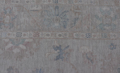 Very Large Modern Oushak with Soft Floral Motifs on Light Gray - Blue Background. Keivan Woven Arts; rug AWR - 17322 / Country of Origin: Afghanistan Type: Oushak Design: Floral. Measures: 12'1 x 17'8 This grandiose Oushak features a wide border, s... - Keivan Woven ArtsAWR - 17322 - 25006Rug