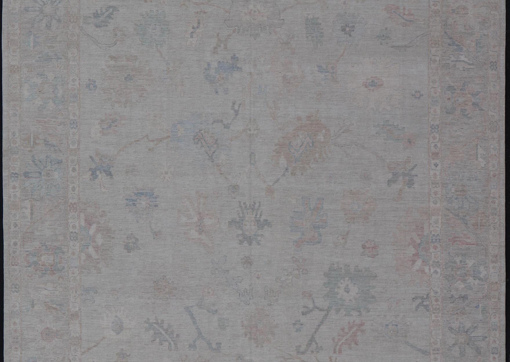 Very Large Modern Oushak with Soft Floral Motifs on Light Gray - Blue Background. Keivan Woven Arts; rug AWR - 17322 / Country of Origin: Afghanistan Type: Oushak Design: Floral. Measures: 12'1 x 17'8 This grandiose Oushak features a wide border, s... - Keivan Woven ArtsAWR - 17322 - 25006Rug
