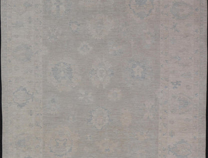 Hand - Knotted Transitional Neutral Oushak Rug in Light Gray, Light Blue, Green. Keivan Woven Arts; rug AWR - 17324 Country of Origin: Afghanistan Type: Oushak Design: All - Over, Floral. Measures: 9'1 x 11'10 Hand - Knotted in Afghanistan, this rustic ... - Keivan Woven ArtsAWR - 17324 - 24904Rug