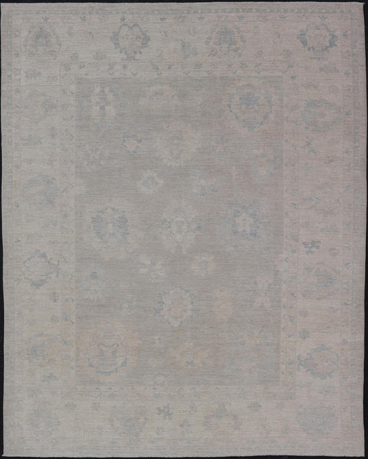 Hand - Knotted Transitional Neutral Oushak Rug in Light Gray, Light Blue, Green. Keivan Woven Arts; rug AWR - 17324 Country of Origin: Afghanistan Type: Oushak Design: All - Over, Floral. Measures: 9'1 x 11'10 Hand - Knotted in Afghanistan, this rustic ... - Keivan Woven ArtsAWR - 17324 - 24904Rugs