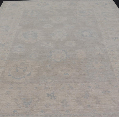 Hand - Knotted Transitional Neutral Oushak Rug in Light Gray, Light Blue, Green. Keivan Woven Arts; rug AWR - 17324 Country of Origin: Afghanistan Type: Oushak Design: All - Over, Floral. Measures: 9'1 x 11'10 Hand - Knotted in Afghanistan, this rustic ... - Keivan Woven ArtsAWR - 17324 - 24904Rug