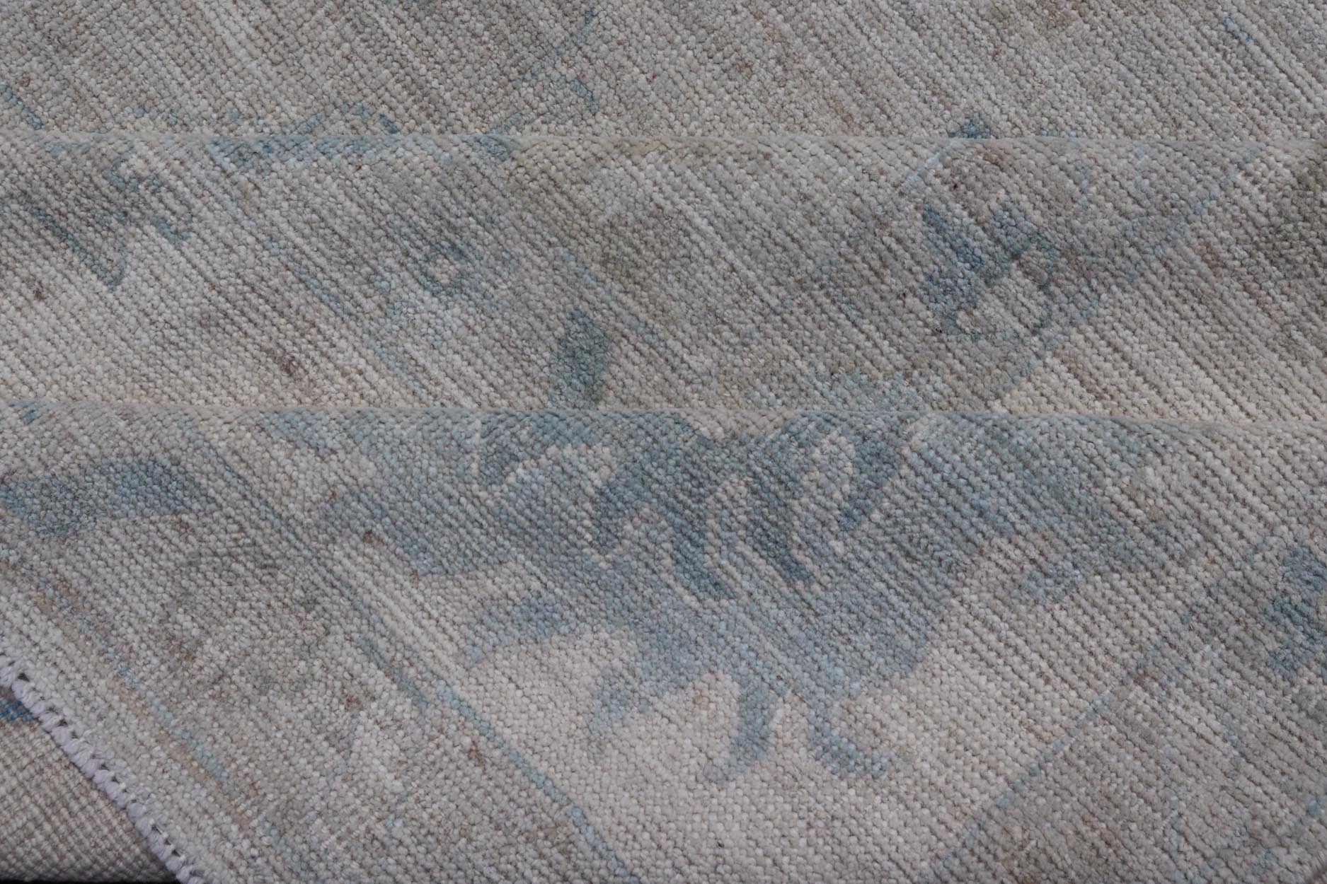Modern Tribal Oushak with Light Silver - Gray Colored Background and Cream Border. Country of Origin: Afghanistan; Type: Oushak; Design: Medallion, Tribal Medallion, All - Over; Keivan Woven Arts: rug AWR - 17380; Authentic Oushak. Measures: 9'0 x 12'0 ... - Keivan Woven ArtsAWR - 17380 - 25012Rug