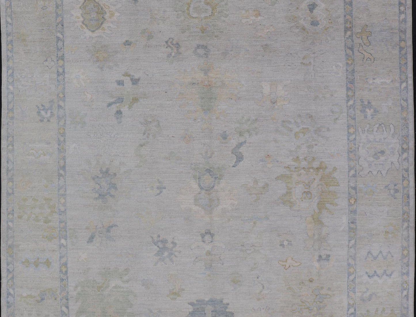 Modern Tribal Oushak with a Cream Border and Light Gray - Blue Background. Country of Origin: Afghanistan; Type: Oushak; Design: Medallion, Tribal Medallion, All - Over; Keivan Woven Arts: rug AWR - 17501. Measures: 8'0 x 10'0 A Oushak featuring all... - Keivan Woven ArtsAWR - 17501 - 24910Rug