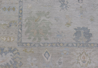 Modern Tribal Oushak with a Cream Border and Light Gray - Blue Background. Country of Origin: Afghanistan; Type: Oushak; Design: Medallion, Tribal Medallion, All - Over; Keivan Woven Arts: rug AWR - 17501. Measures: 8'0 x 10'0 A Oushak featuring all... - Keivan Woven ArtsAWR - 17501 - 24910
