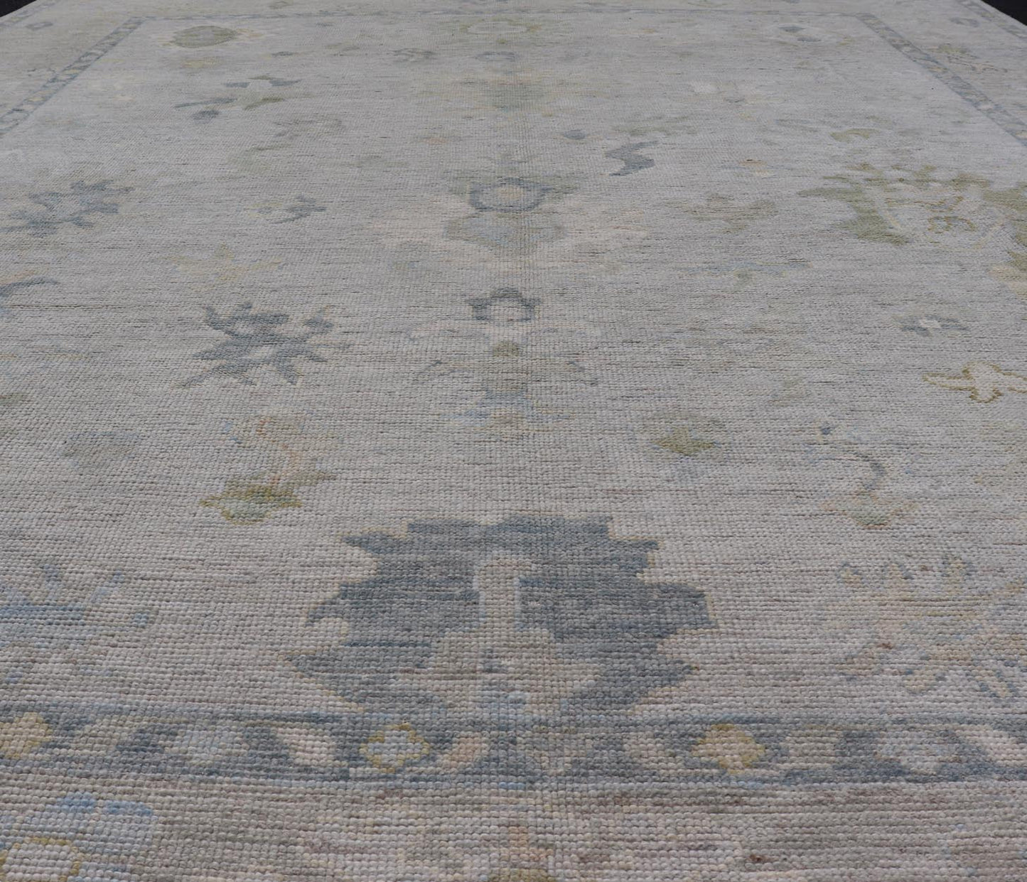 Modern Tribal Oushak with a Cream Border and Light Gray - Blue Background. Country of Origin: Afghanistan; Type: Oushak; Design: Medallion, Tribal Medallion, All - Over; Keivan Woven Arts: rug AWR - 17501. Measures: 8'0 x 10'0 A Oushak featuring all... - Keivan Woven ArtsAWR - 17501 - 24910Rug