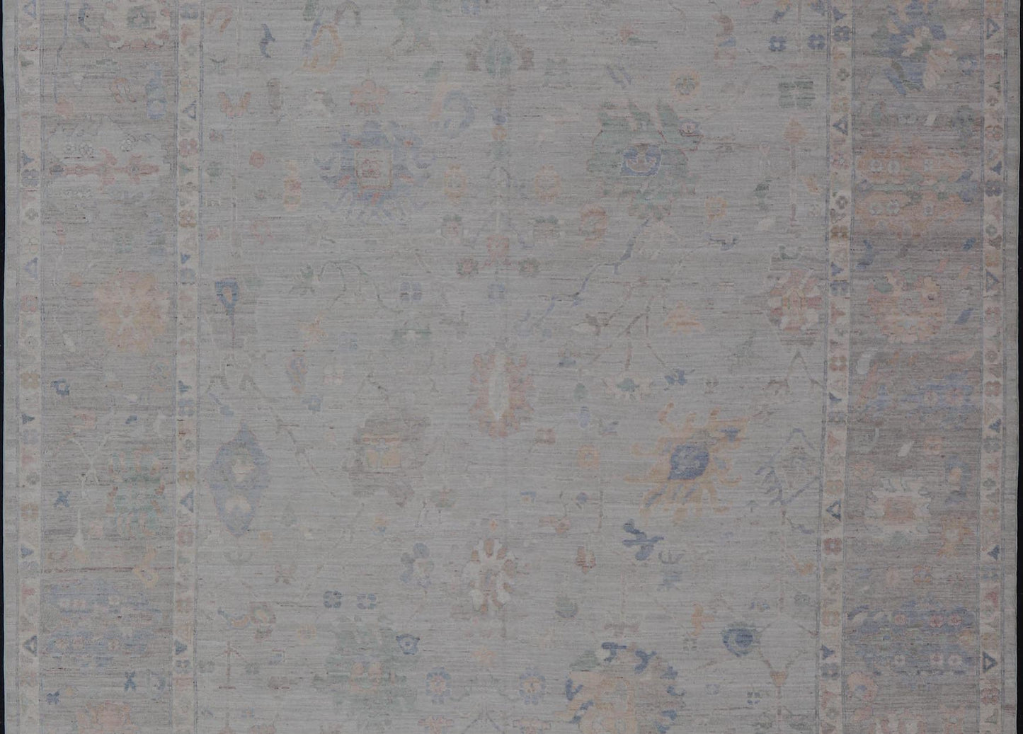 Modern All - Over Floral Oushak with Light Gray - Blue Background And Neutral Color. Keivan Woven Arts rug AWR - 17559 Country of Origin: Afghanistan Type: Oushak Design: Floral, All - Over, Abstract Floral. Measures: 12'1 x 14'8 This Oushak was hand - kn... - Keivan Woven ArtsAWR - 17559 - 25024Rug