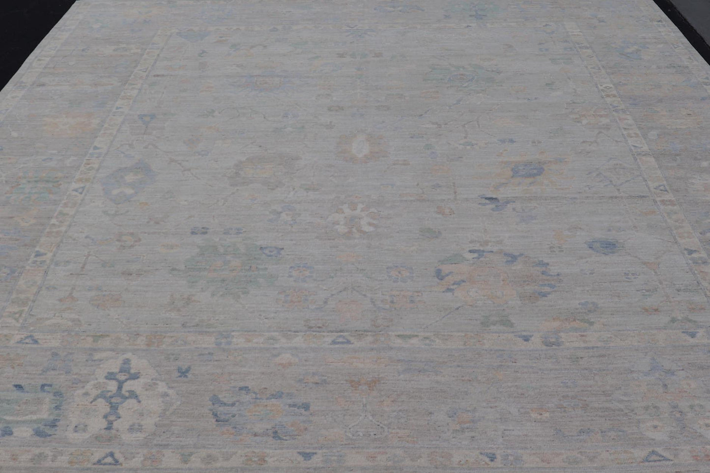 Modern All - Over Floral Oushak with Light Gray - Blue Background And Neutral Color. Keivan Woven Arts rug AWR - 17559 Country of Origin: Afghanistan Type: Oushak Design: Floral, All - Over, Abstract Floral. Measures: 12'1 x 14'8 This Oushak was hand - kn... - Keivan Woven ArtsAWR - 17559 - 25024Rug