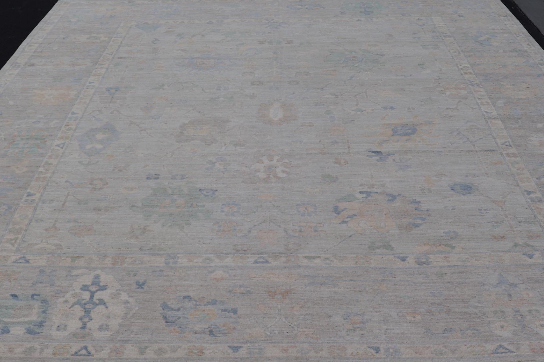 Modern All - Over Floral Oushak with Light Gray - Blue Background And Neutral Color. Keivan Woven Arts rug AWR - 17559 Country of Origin: Afghanistan Type: Oushak Design: Floral, All - Over, Abstract Floral. Measures: 12'1 x 14'8 This Oushak was hand - kn... - Keivan Woven ArtsAWR - 17559 - 25024Rug