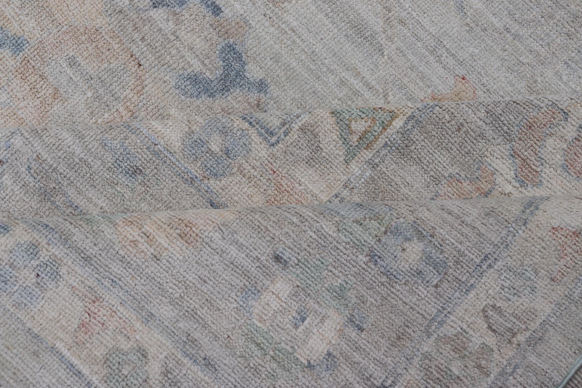 Modern All - Over Floral Oushak with Light Gray - Blue Background And Neutral Color. Keivan Woven Arts rug AWR - 17559 Country of Origin: Afghanistan Type: Oushak Design: Floral, All - Over, Abstract Floral. Measures: 12'1 x 14'8 This Oushak was hand - kn... - Keivan Woven ArtsAWR - 17559 - 25024Rug