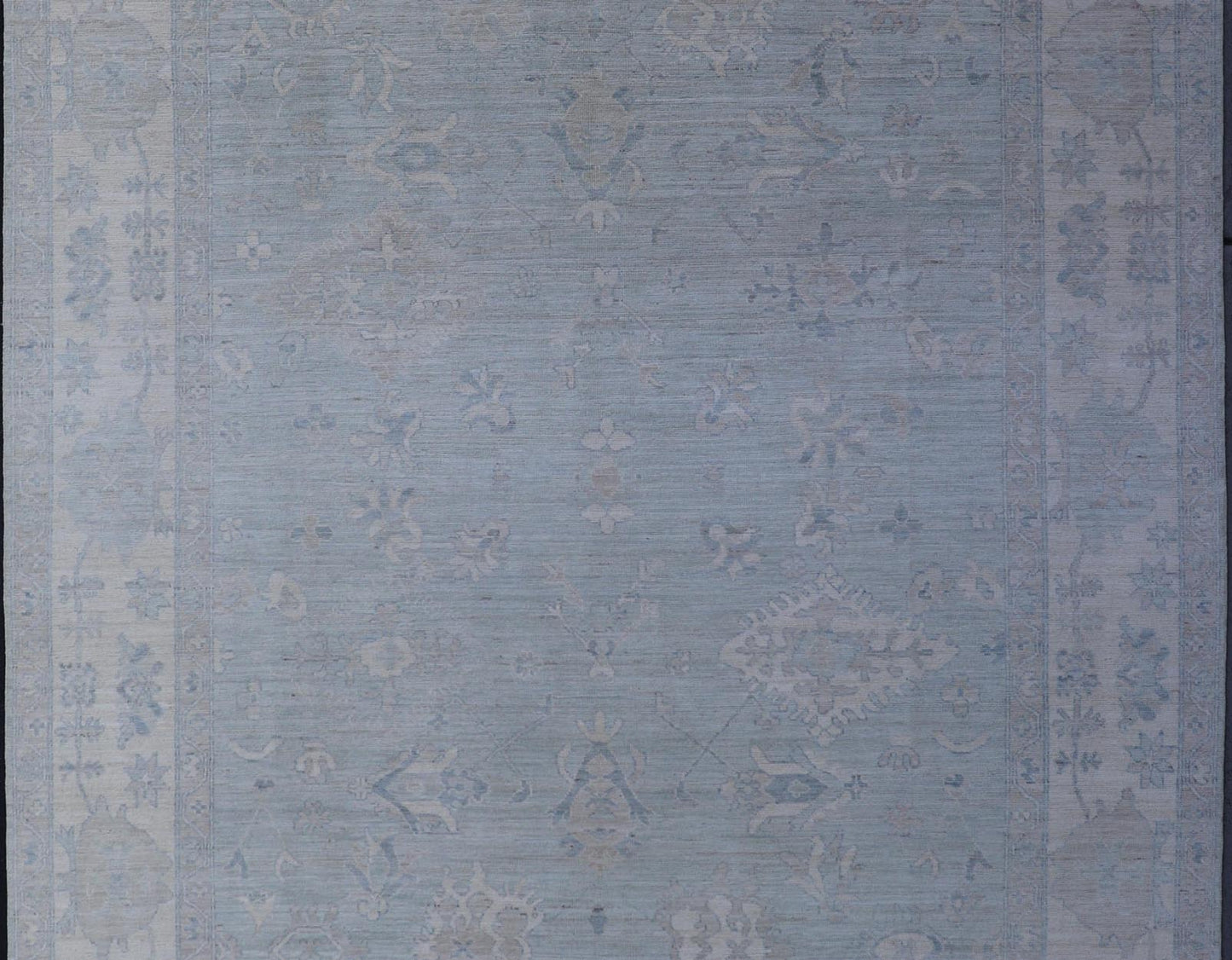 Oushak Modern with Floral Motifs with Cream, Grey, Blue, and Powder Blue. Keivan Woven Arts; rug AWR - 17574 Country of Origin: Afghanistan Type: Oushak Design: Floral, All - Over Abstract - Tribal 21st century. Measures: 8'10 x 11'9 This modern Oush... - Keivan Woven ArtsAWR - 17574 - 25030Rug