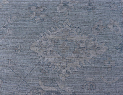 Oushak Modern with Floral Motifs with Cream, Grey, Blue, and Powder Blue. Keivan Woven Arts; rug AWR - 17574 Country of Origin: Afghanistan Type: Oushak Design: Floral, All - Over Abstract - Tribal 21st century. Measures: 8'10 x 11'9 This modern Oush... - Keivan Woven ArtsAWR - 17574 - 25030Rug