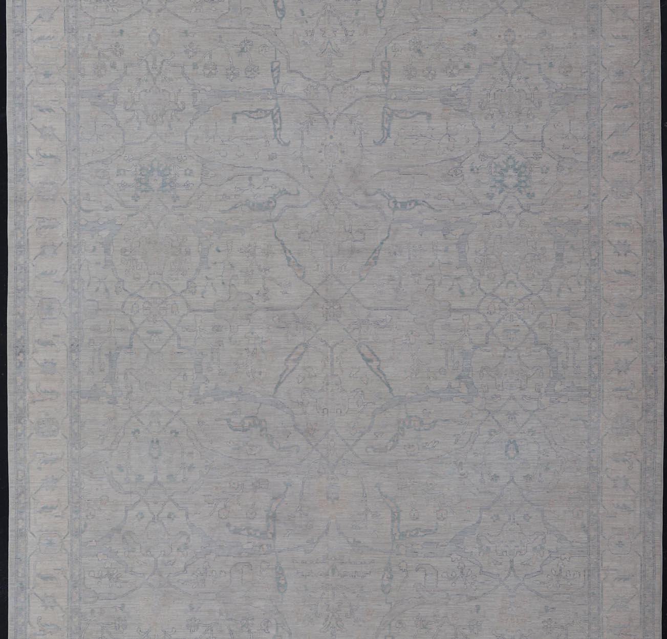 Very Large Modern Afghan Oushak with Soft Floral Motifs on Light Blue Background. Keivan Woven Arts; rug AWR - 17608 Country of Origin: Afghanistan Type: Oushak Design: Floral. Measures: 13'2 x 19'9 This grandiose Oushak features a wide border, sh... - Keivan Woven ArtsAWR - 17608 - 25048Rug